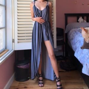 Black & grey striped romper